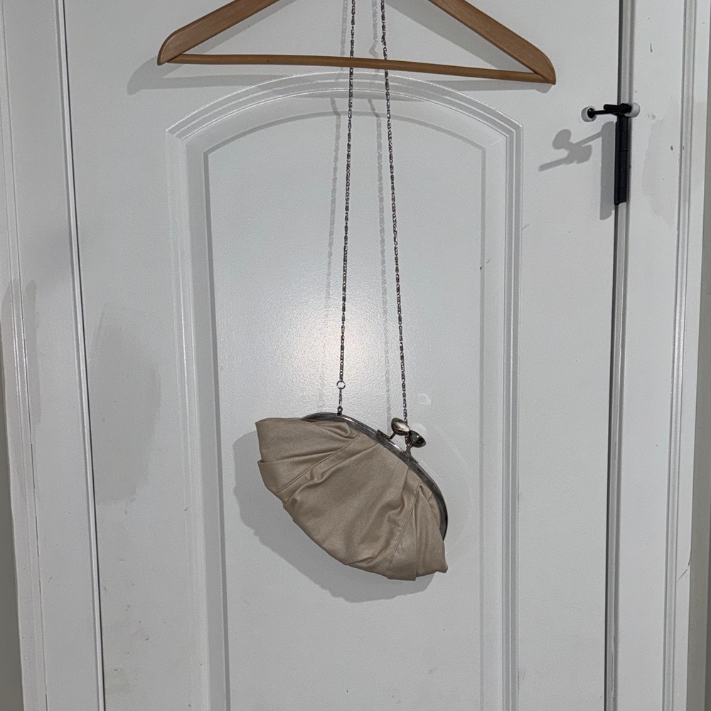 Romy Cream Gathered Clutch with Chain